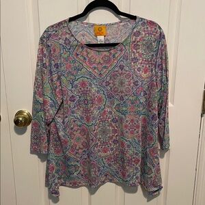 Ruby Rd. Colorful Mosaic Long Sleeve Top
